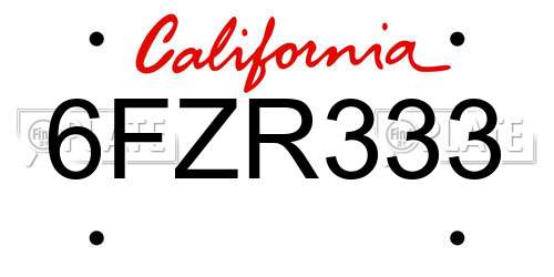 6FZR333 California License Plate