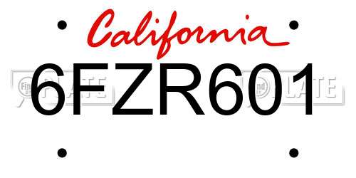 6FZR601 California License Plate