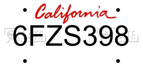 6FZS398 California License Plate