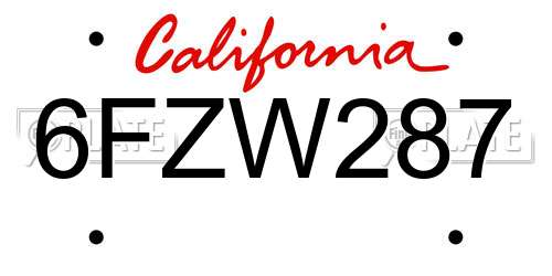 6FZW287 California License Plate