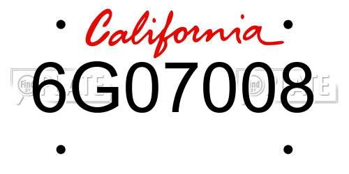 6G07008 California License Plate