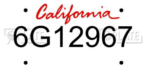 6G12967 California License Plate
