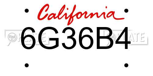 6G36B4 California License Plate