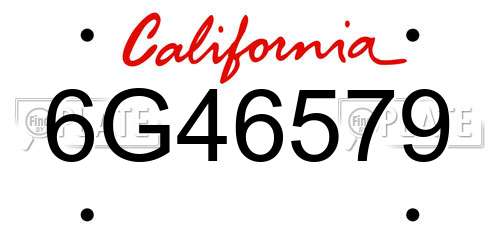 6G46579 California License Plate