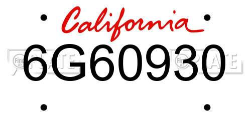 6G60930 California License Plate