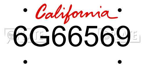 6G66569 California License Plate