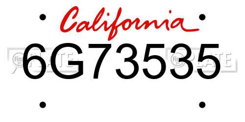 6G73535 California License Plate