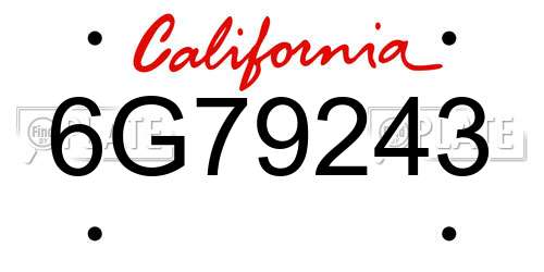 6G79243 California License Plate