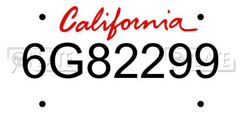 6G82299 California License Plate