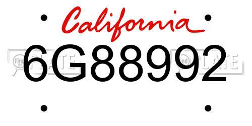 6G88992 California License Plate