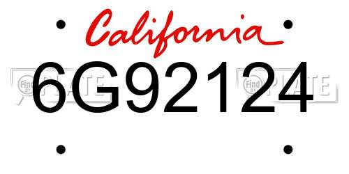 6G92124 California License Plate