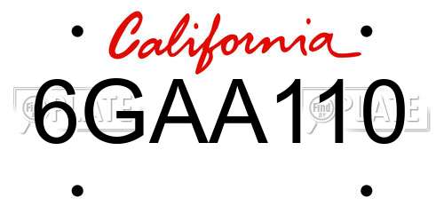 6GAA110 California License Plate