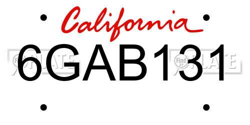 6GAB131 California License Plate
