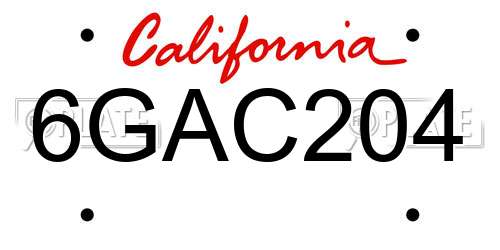 6GAC204 California License Plate