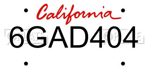 6GAD404 California License Plate