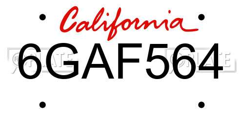 6GAF564 California License Plate