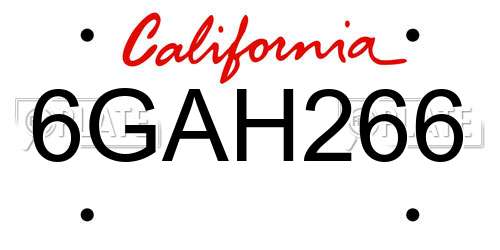 6GAH266 California License Plate