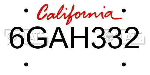 6GAH332 California License Plate