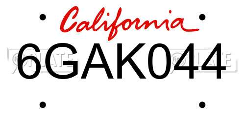 6GAK044 California License Plate