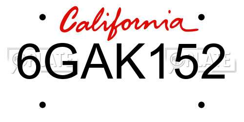 6GAK152 California License Plate
