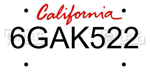 6GAK522 California License Plate