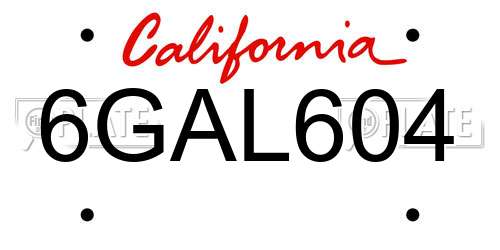 6GAL604 California License Plate