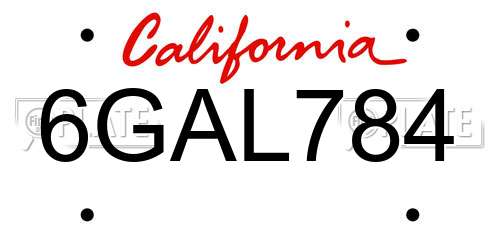 6GAL784 California License Plate