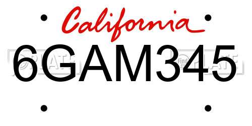 6GAM345 California License Plate