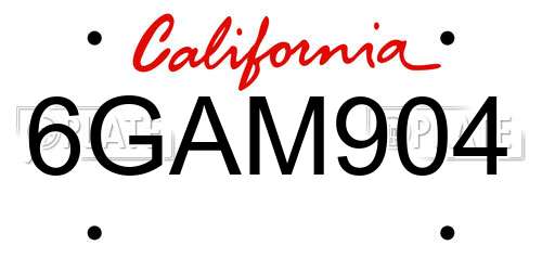 6GAM904 California License Plate
