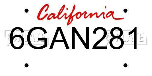 6GAN281 California License Plate
