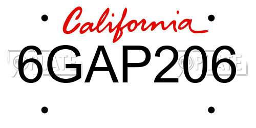 6GAP206 California License Plate