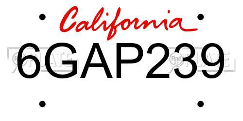 6GAP239 California License Plate