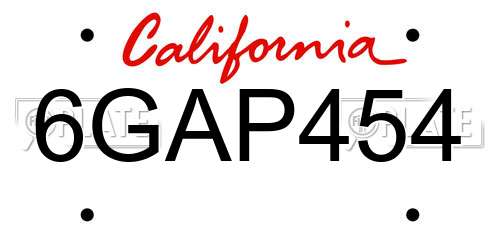 6GAP454 California License Plate