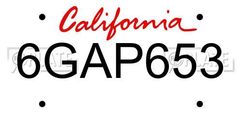 6GAP653 California License Plate