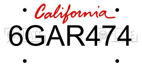 6GAR474 California License Plate