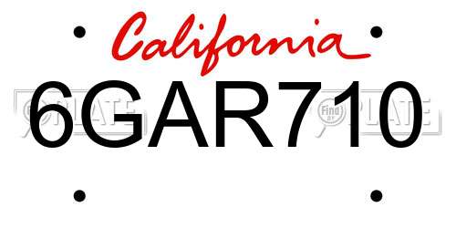 6GAR710 California License Plate