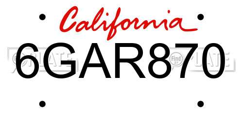6GAR870 California License Plate