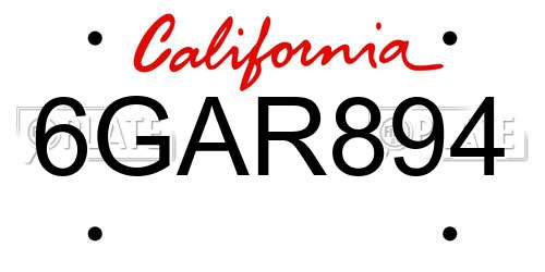 6GAR894 California License Plate