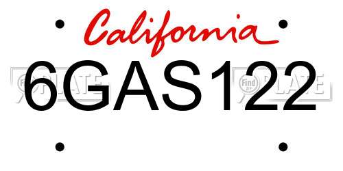 6GAS122 California License Plate