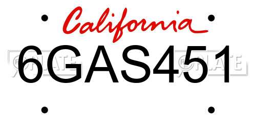 6GAS451 California License Plate