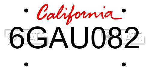 6GAU082 California License Plate