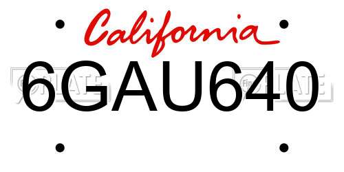 6GAU640 California License Plate