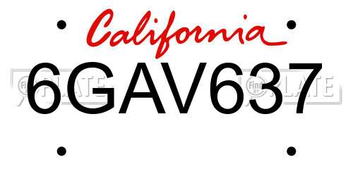 6GAV637 California License Plate