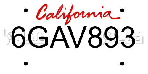 6GAV893 California License Plate