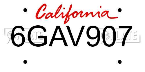 6GAV907 California License Plate