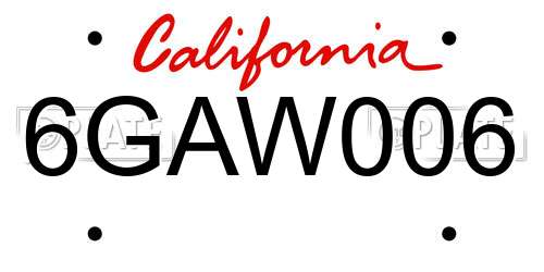 6GAW006 California License Plate