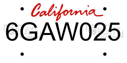 6GAW025 California License Plate