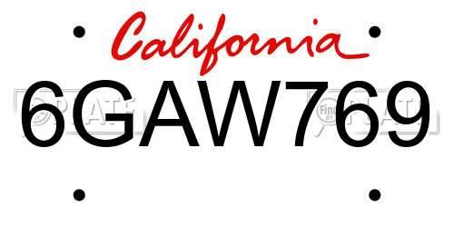 6GAW769 California License Plate