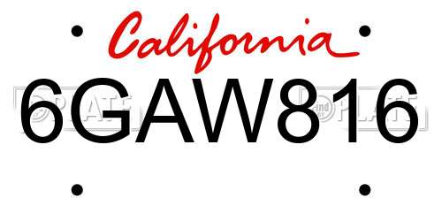 6GAW816 California License Plate