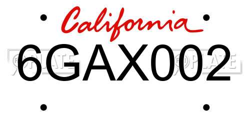 6GAX002 California License Plate